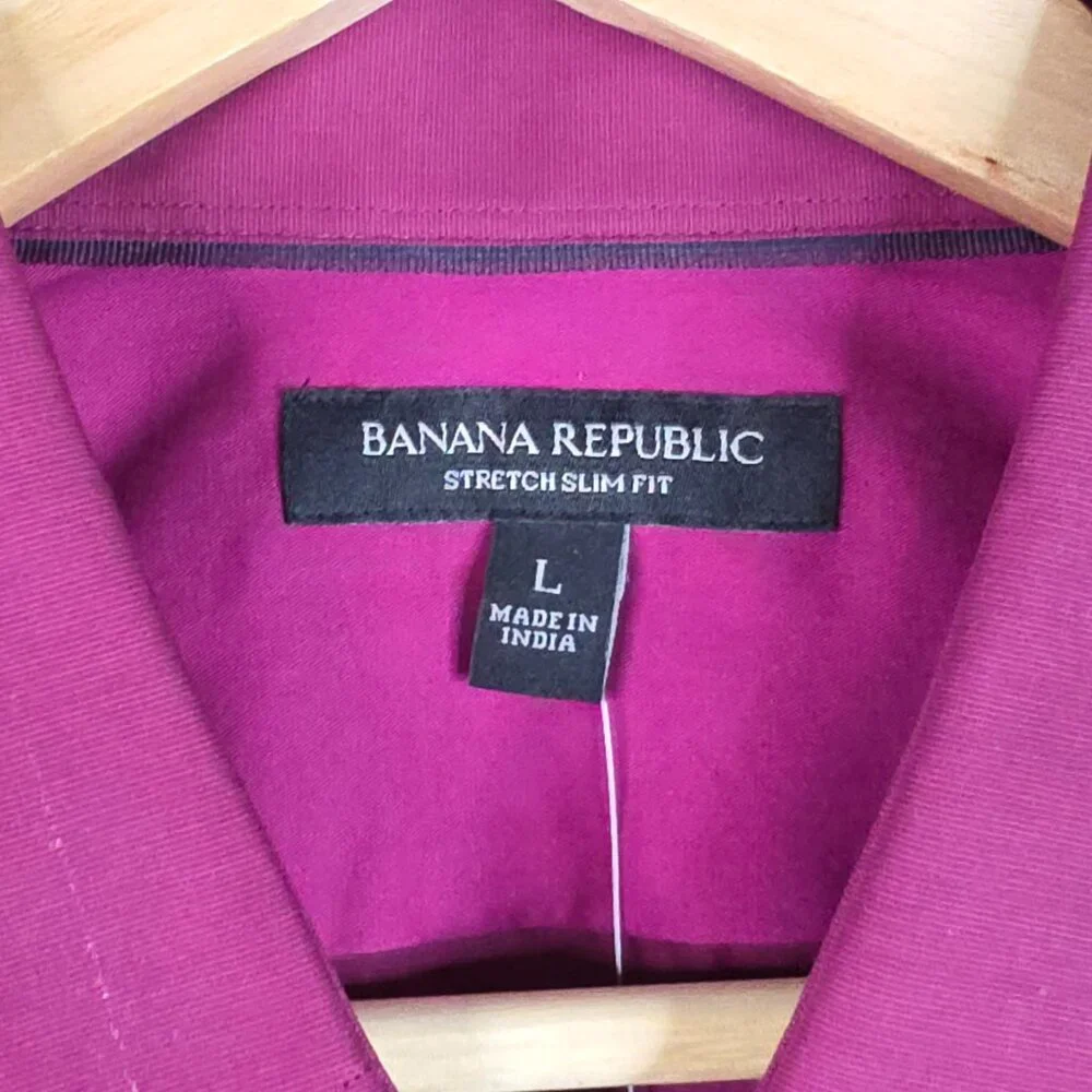 Banana Republic Shirt Mens‎ Size Large Burgundy Stretch Slim Fit Button Down NWT
